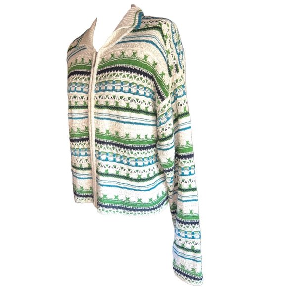 Vintage TM Sport by That's Me! Zip up Blue Green Beige Knit Cardigan Size Small - Picture 5 of 9